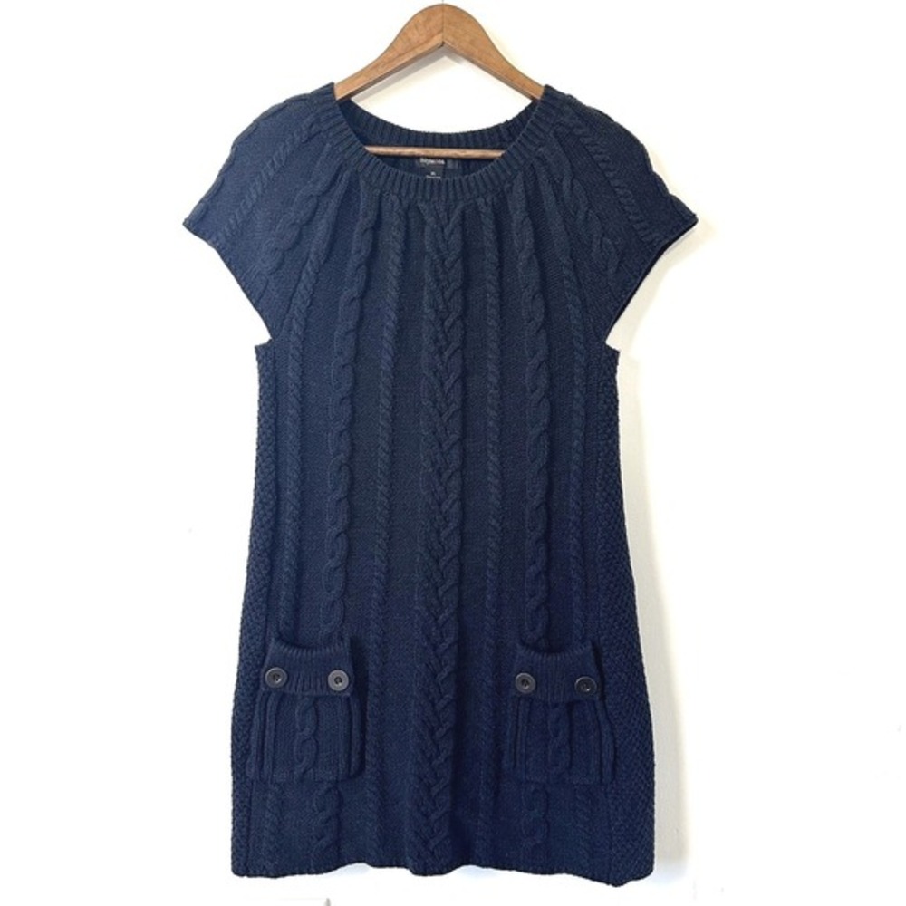 Navy Blue Cable Knit Sweater Dress Tunic Style &‎ Co Pockets XL Cozy Minimalist